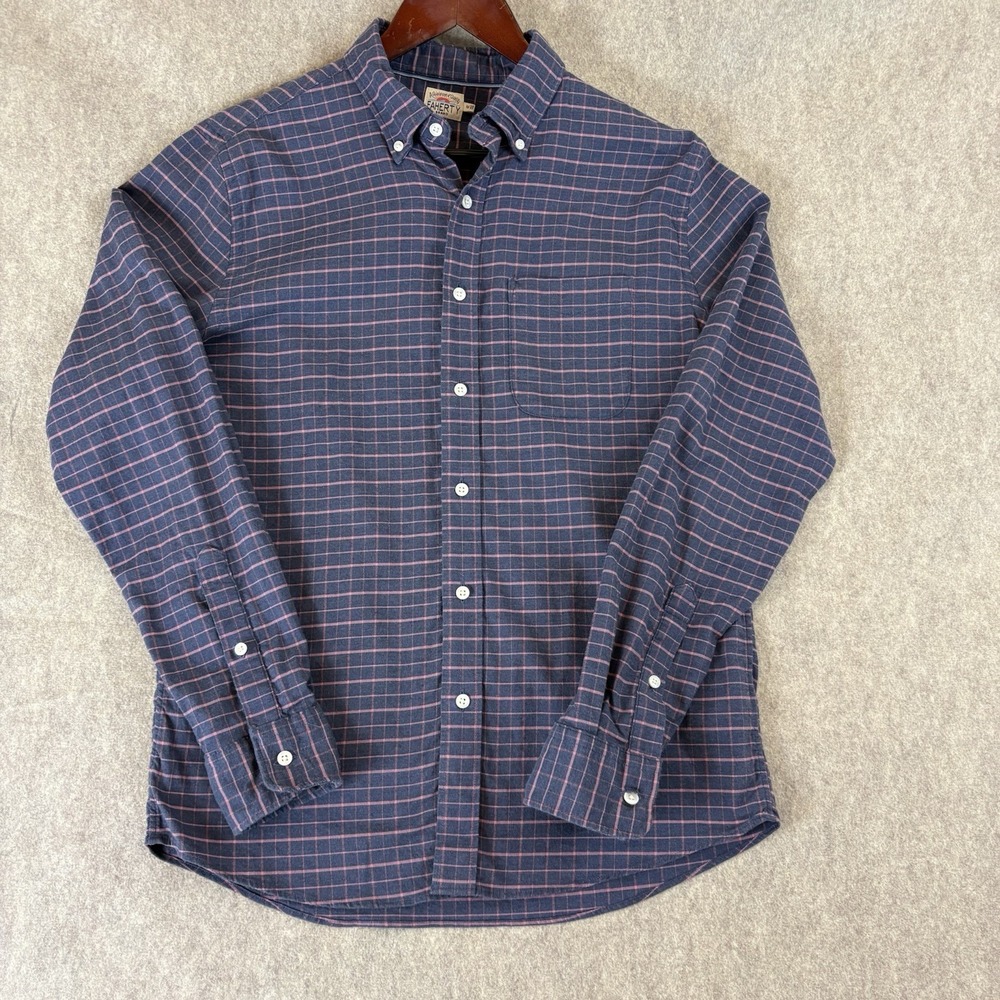 Faherty Men's M Blue Pink Windowpane Plaid Stretch Flannel Button Shirt